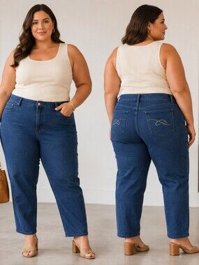 Just My Size Classic Fit Denim Jeans – Women’s Plus Size 24W Cropped Straight Le